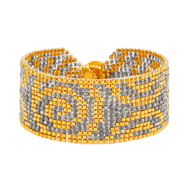 Brazalete Telar Dorado Medio Espirales Plata Pavonada
